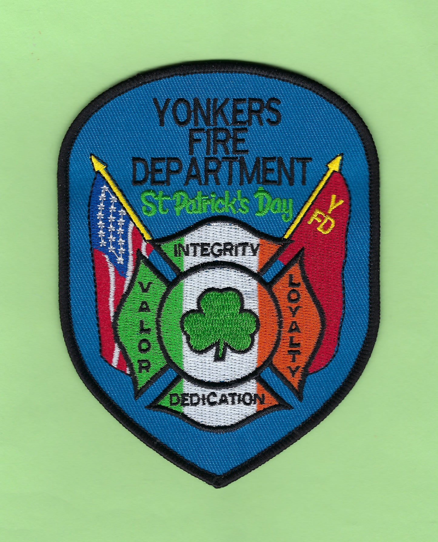 YONKERS, NEW YORK FIRE DEPARTMENT (YFD) SAINT PATRICK'S DAY EMBROIDERED PATCH.