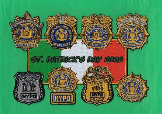 NEW YORK CITY POLICE DEPARTMENT (NYPD) 'SAINT PATRICK'S DAY 2025' EMBROIDERED 10-INCH x 7-INCH PATCH BY UNDERDOG PATCH DESIGNS.