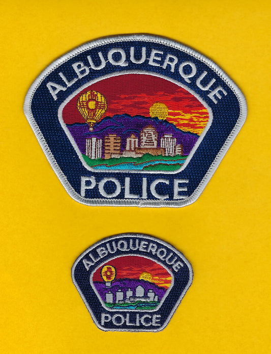ALBUQUERQUE, NEW MEXICO POLICE DEPARTMENT 4.5 INCH x 3.5 INCH AND 2.5 INCH x 2-INCH EMBROIDERED PATCHES BY PUBLIC SAFETY COLLECTIBLES.