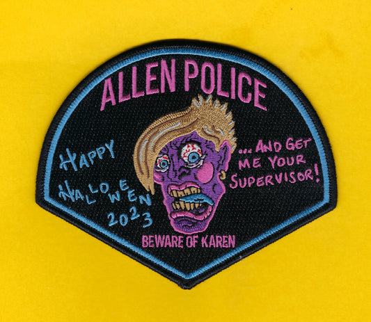 ALLEN, TEXAS POLICE DEPARTMENT EMBROIDERED 2023 HALLOWEEN PATCH BY GHOST PATCH PRODUCTIONS.