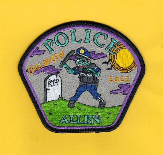 ALLEN, TEXAS POLICE DEPARTMENT LIMITED EDITION EMBROIDERED HALLOWEEN PATCH BY GHOST PATCH PRODUCTIONS.