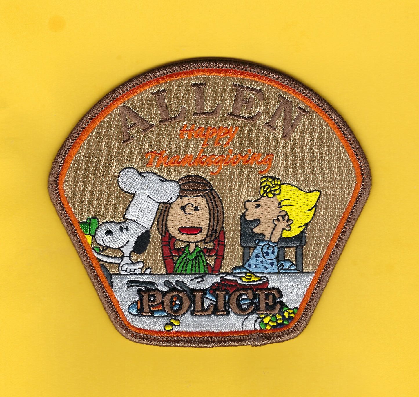 ALLEN, TEXAS POLICE DEPARTMENT 'HAPPY THANKSGIVING' EMBROIDERED PATCH BY GHOST PATCH PRODUCTIONS.