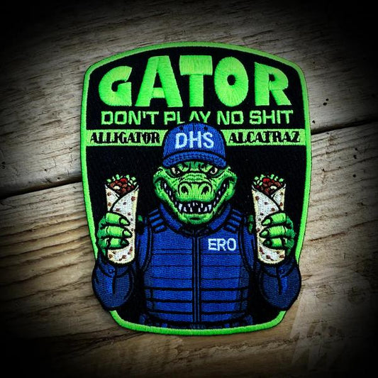 DEPARTMENT OF HOMELAND SECURITY (DHS) 5-INCH ALLIGATOR ALCATRAZ EMBROIDERED PATCH BY GHOST PATCH ENTERPRISES.