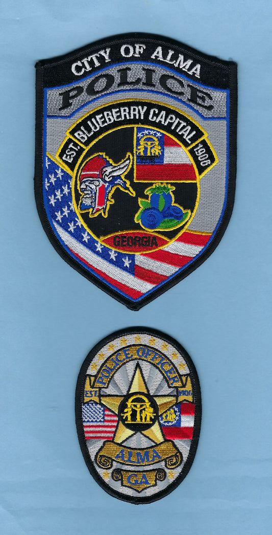 ALMA, GEORGIA POLICE DEPARTMENT 5.5 INCH AND 3.5 INCH EMBROIDERED PATCHES BY PUBLIC SAFETY COLLECTIBLES.&nbsp;&nbsp;