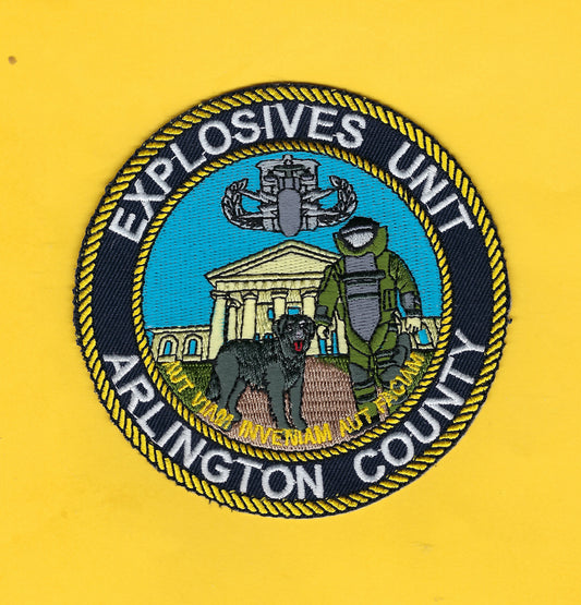 ARLINGTON COUNTY, VIRGINIA POLICE DEPARTMENT 4-INCH 'EXPLOSIVES UNIT' EMBROIDERED PATCH BY PUBLIC SAFETY COLLECTIBLES.