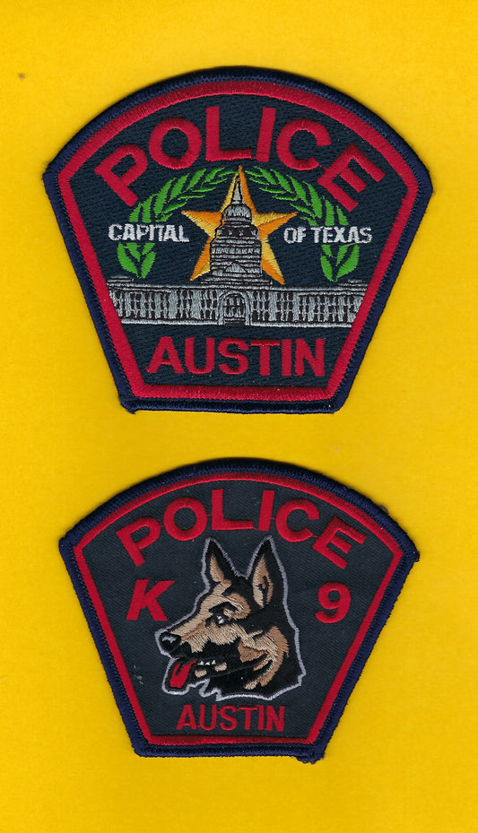 AUSTIN, TEXAS POLICE DEPARTMENT 4-INCH AND 3.5 INCH  'K-9 UNIT' EMBROIDERED PATCHES BY PUBLIC SAFETY COLLECTIBLES.