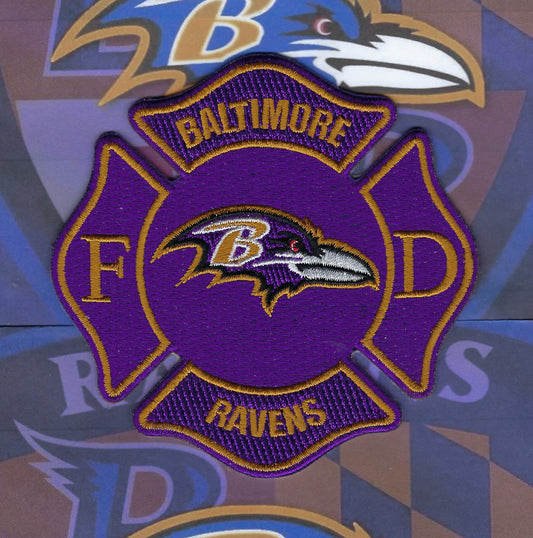 BALTIMORE CITY, MARYLAND FIRE DEPARTMENT 4-INCH 'BALTIMORE RAVENS' EMBROIDERED TRIBUTE PATCH BY EAGLE EMBLEMS.