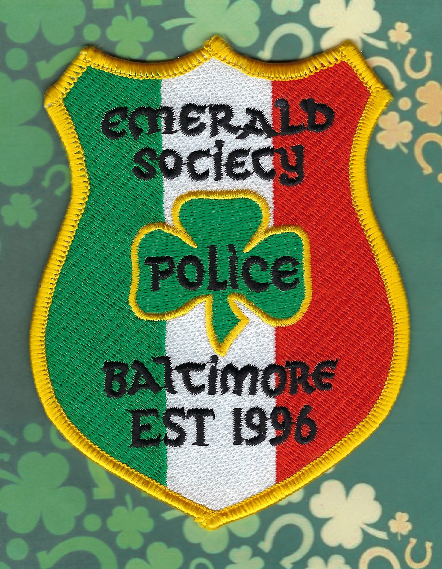 BALTIMORE, MARYLAND POLICE DEPARTMENT EMERALD SOCIETY EMBROIDERED PATCH BY PUBLIC SAFETY COLLECTIBLES.