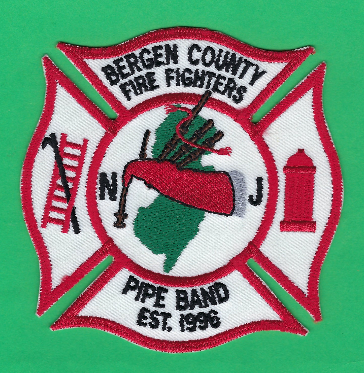 BERGEN COUNTY, NEW JERSEY FIRE FIGHTERS PIPE BAND EMBROIDERED PATCH BY PUBLIC SAFETY COLLECTIBLES