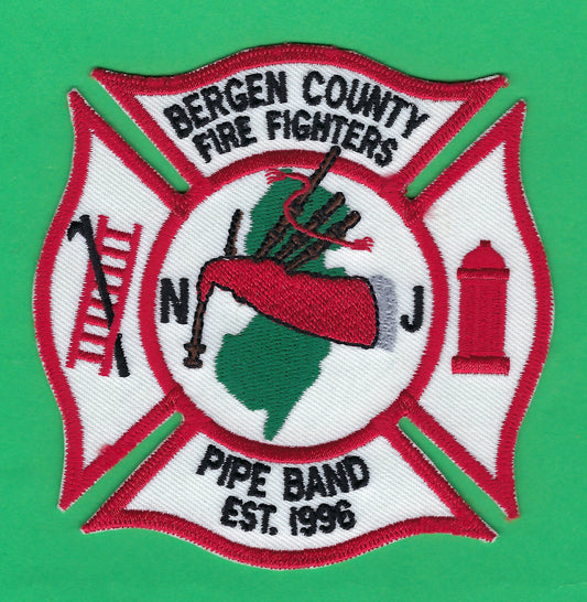BERGEN COUNTY, NEW JERSEY FIRE FIGHTERS PIPE BAND EMBROIDERED PATCH BY PUBLIC SAFETY COLLECTIBLES
