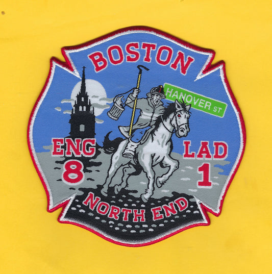 BOSTON, MASSACHUSETTS FIRE DEPARTMENT (BFD) 'ENGINE 8 - LADDER 1' EMBROIDERED COMPANY PATCH BY PUBLIC SAFETY COLLECTIBLES.