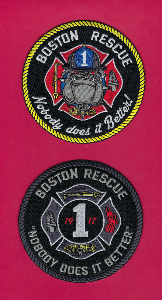 BOSTON, MASSACHUSETTS FIRE DEPARTMENT (BFD) RESCUE COMPANY 1 EMBROIDERED COMPANY PATCH SET A BY PUBLIC SAFETY COLLECTIBLES.