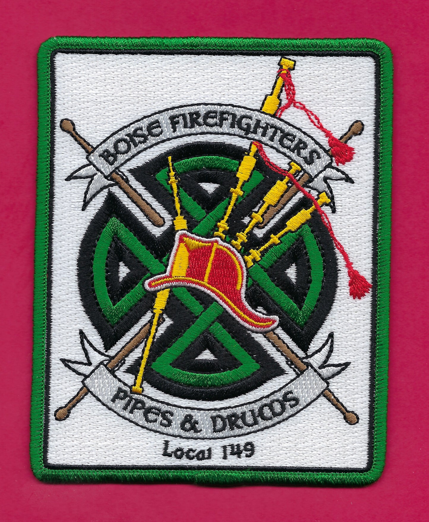 BOISE, IDAHO FIREFIGHTERS PIPES AND DRUMS EMBROIDERED PATCH BY PUBLIC SAFETY COLLECTIBLES.