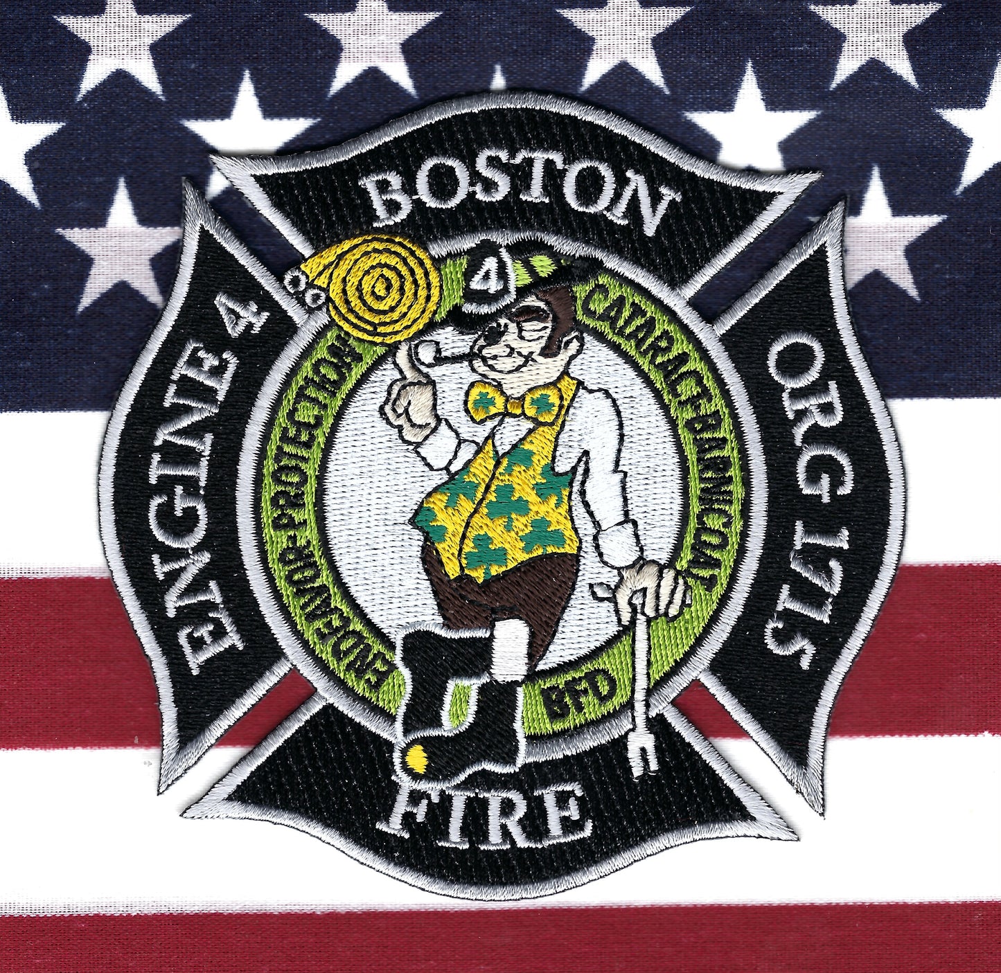 BOSTON, MASSACHUSETTS FIRE DEPARTMENT (BFD) ENGINE 4 ( BOSTON CELTICS ) EMBROIDERED COMPANY PATCH BY PUBLIC SAFETY COLLECTIBLES.