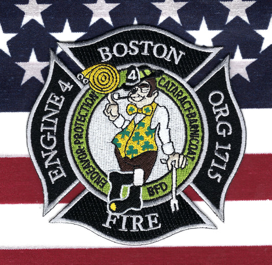 BOSTON, MASSACHUSETTS FIRE DEPARTMENT (BFD) ENGINE 4 ( BOSTON CELTICS ) EMBROIDERED COMPANY PATCH BY PUBLIC SAFETY COLLECTIBLES.