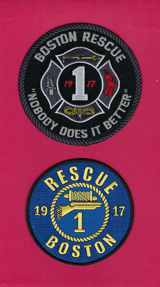 BOSTON, MASSACHUSETTS FIRE DEPARTMENT (BFD) RESCUE COMPANY 1 EMBROIDERED COMPANY PATCH SET B BY PUBLIC SAFETY COLLECTIBLES.