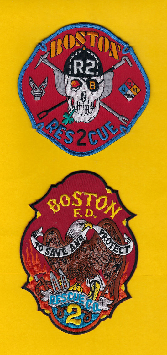 BOSTON, MASSACHUSETTS FIRE DEPARTMENT (BFD) RESCUE COMPANY 2 EMBROIDERED COMPANY PATCHES BY PUBLIC SAFETY COLLECTIBLES.