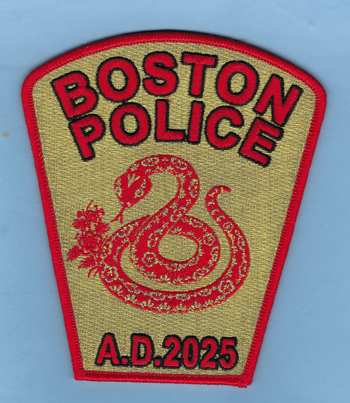 BOSTON, MASSACHUSETTS POLICE DEPARTMENT 'CHINESE NEW YEAR' EMBROIDERED TRIBUTE PATCH DESIGNED AND PRODUCED BY GHOST PATCH ENTERPRISES..