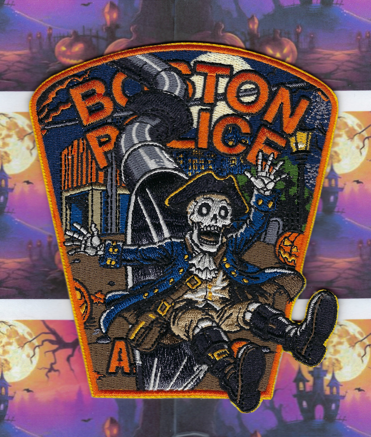 BOSTON, MASSACHUSETTS POLICE DEPT 'HAPPY HALLOWEEN' EMBROIDERED PATCH BY GHOST PATCH PRODUCTIONS.