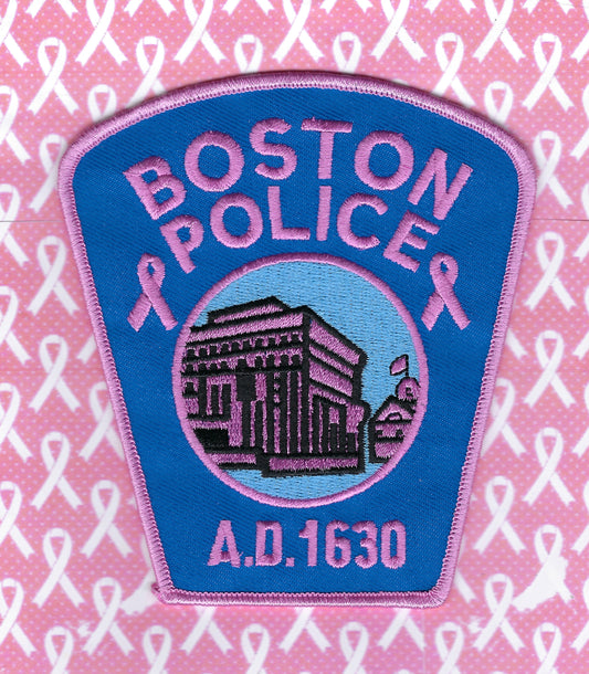 BOSTON, MASSACHUSETTS POLICE DEPARTMENT (BPD) 4.5 INCH 'BREAST CANCER AWARENESS' EMBROIDERED PATCH BY PUBLIC SAFETY COLLECTIBLES.
