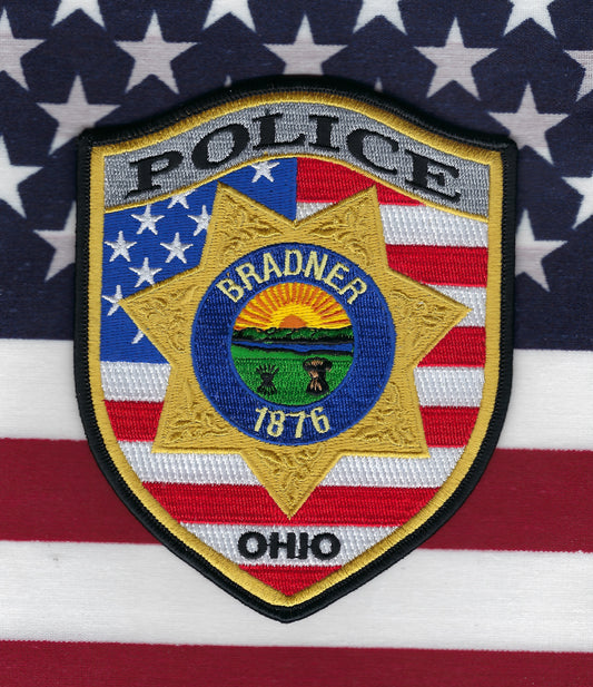 BRADNER, OHIO POLICE DEPARTMENT 5-INCH EMBROIDERED PATCH BY PUBLIC SAFETY COLLECTIBLES.