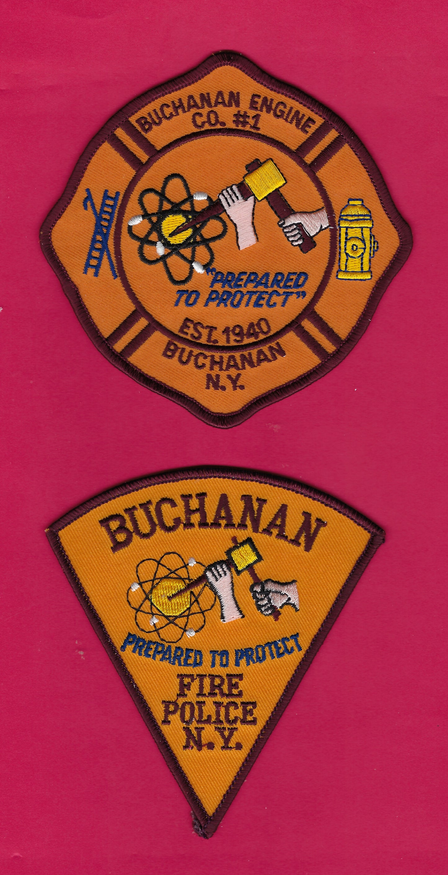 BUCHANAN, NEW YORK ( WESTCHESTER COUNTY ) FIRE DEPARTMENT EMBROIDERED PATCH SET BY PUBLIC SAFETY COLLECTIBLES.