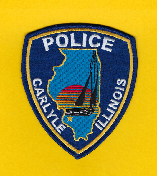 CARLYLE, ILLINOIS POLICE DEPARTMENT 4.5 INCH EMBROIDERED PATCH BY HUNTZMAN ENTERPRISES.
