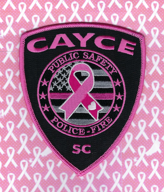CAYCE, SOUTH CAROLINA PUBLIC SAFETY DEPARTMENT 4.75 INCH 'BREAST CANCER AWARENESS' EMBROIDERED PATCH BY PUBLIC SAFETY COLLECTIBLES.