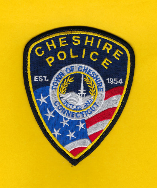 CHESHIRE, CONNECTICUT POLICE DEPARTMENT 4.75 INCH EMBROIDERED PATCH BY PUBLIC SAFETY COLLECTIBLES.