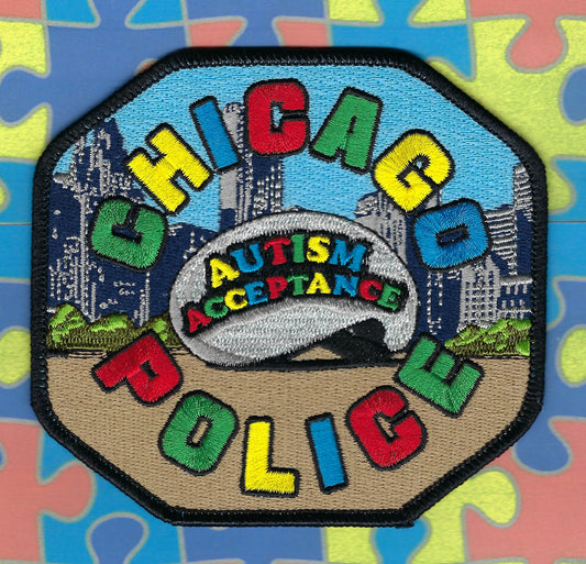 CHICAGO, ILLINOIS POLICE DEPARTMENT 'AUTISM ACCEPTANCE' EMBROIDERED PATCH DESIGNED AND PRODUCED BY GHOST PATCH ENTERPRISES.