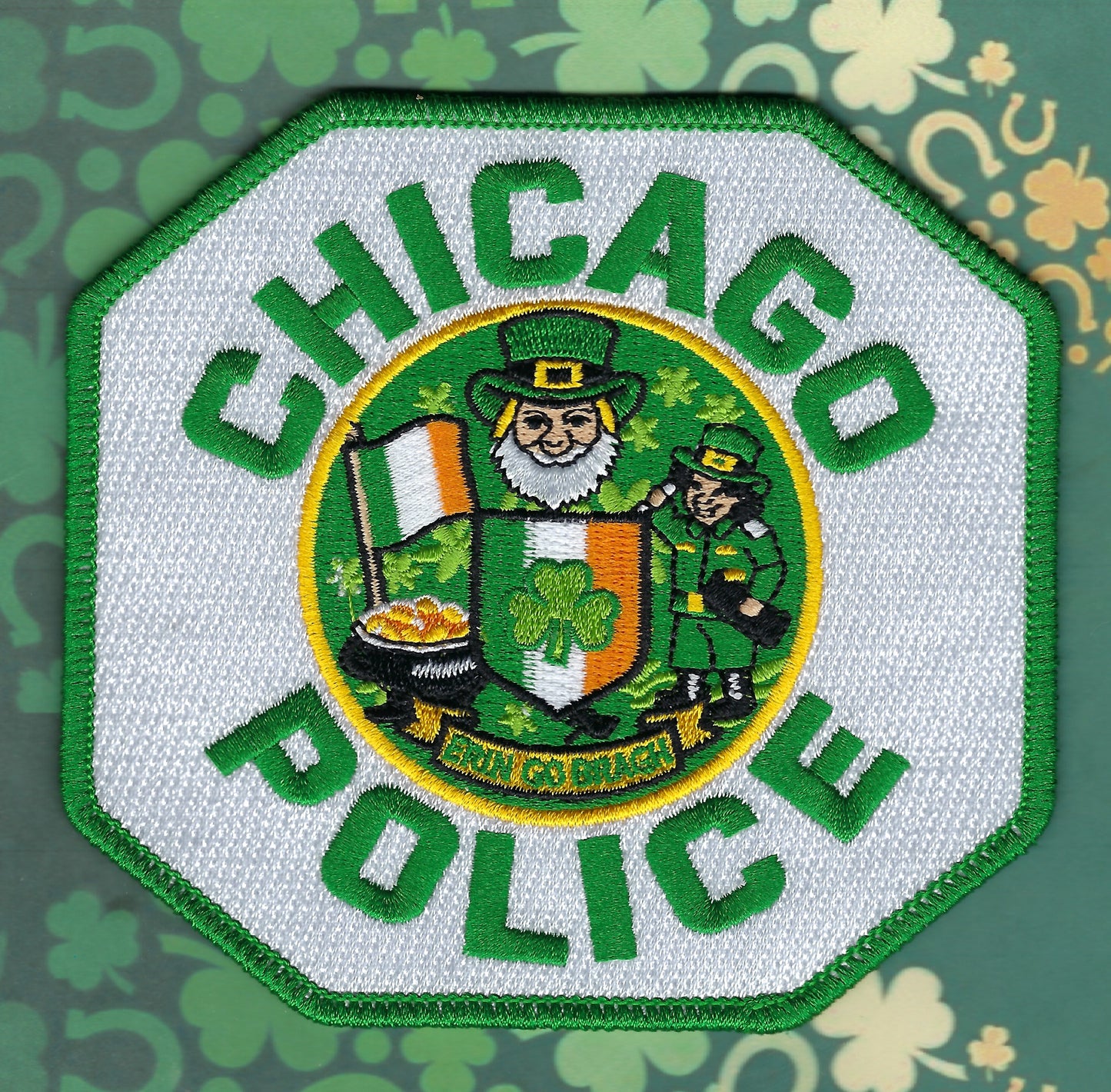 CHICAGO, ILLINOIS POLICE DEPARTMENT 'HAPPY SAINT PATRICK'S DAY' EMBROIDERED PATCH BY UNDERDOG PATCH PRODUCTIONS.