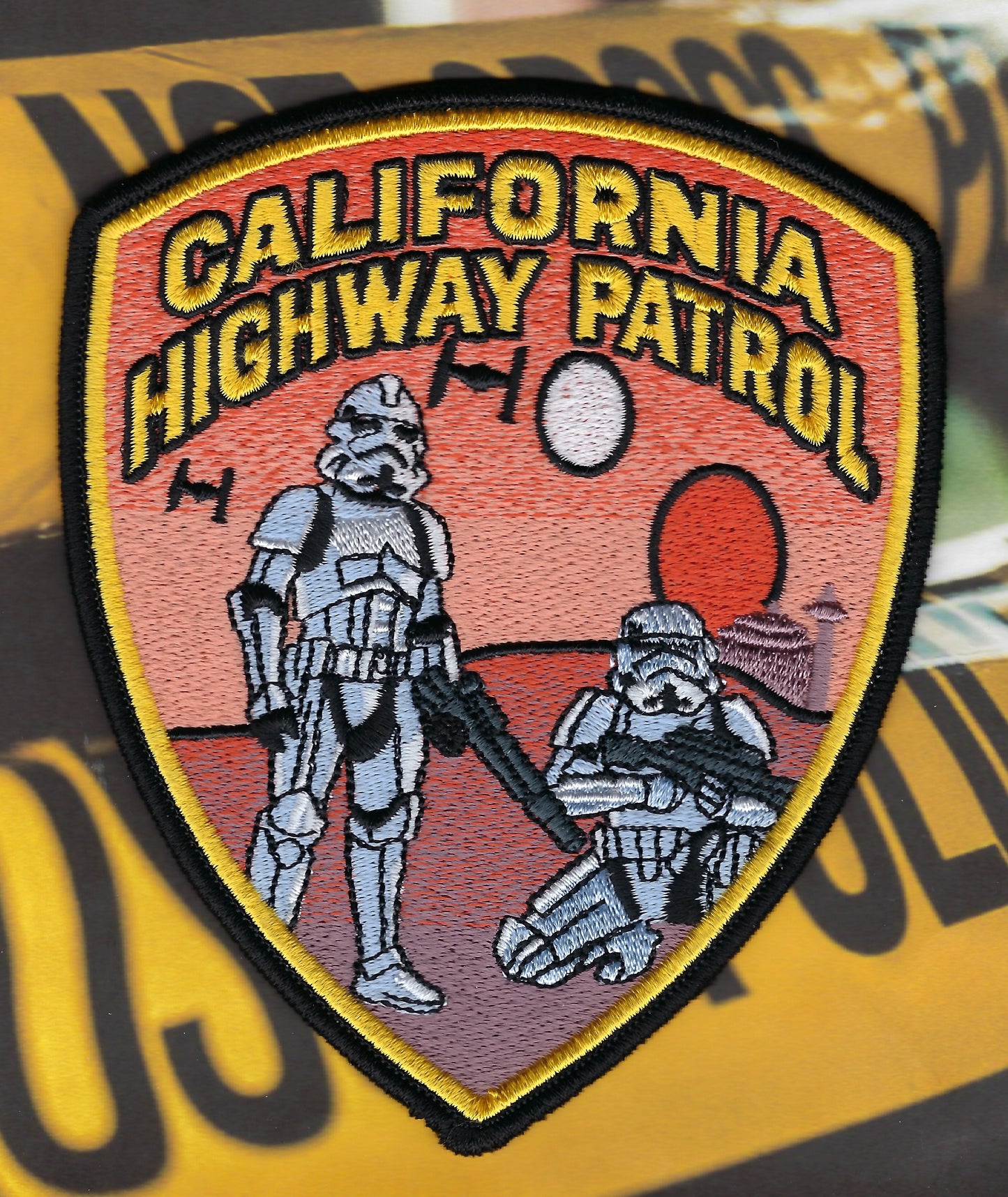 CALIFORNIA HIGHWAY PATROL 'MAY THE FOURTH BE WITH YOU' EMBROIDERED NOVELTY PATCH BY UNDERDOG PATCH PRODUCTIONS.