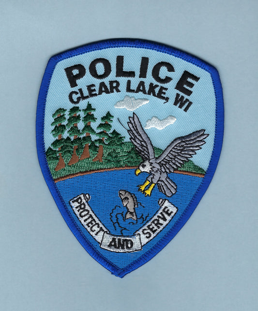 CLEAR LAKE, WISCONSIN POLICE DEPARTMENT 4.75 INCH EMBROIDERED PATCH BY PUBLIC SAFETY COLLECTIBLES.