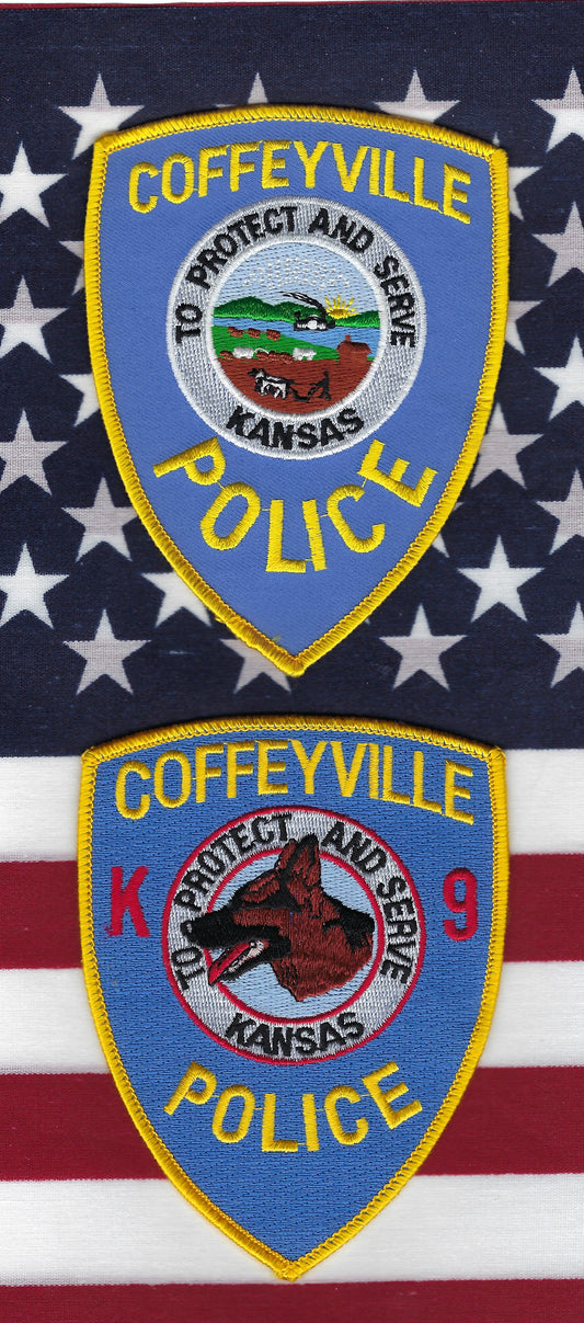 COFFEYVILLE, KANSAS POLICE DEPARTMENT 5-INCH K-9 UNIT' EMBROIDERED PATCHES BY PUBLIC SAFETY COLLECTIBLES.