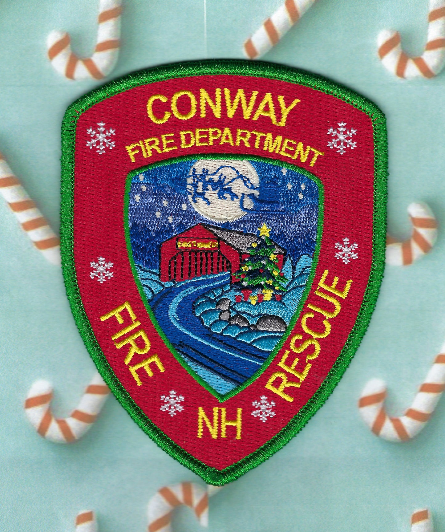 CONWAY, NEW HAMPSHIRE FIRE-RESCUE DEPARTMENT 4.5 INCH EMBROIDERED CHRISTMAS PATCH BY AMERICAN STEALTH PATCH.