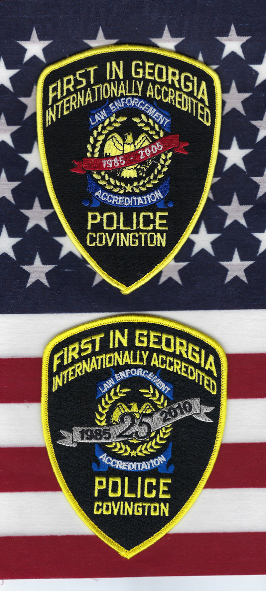 COVINGTON, GEORGIA POLICE DEPARTMENT 5-INCH 'ANNIVERSARY' EMBROIDERED PATCHES BY PUBLIC SAFETY COLLECTIBLES.