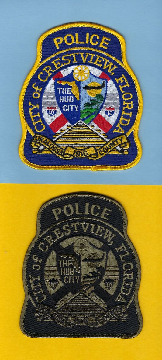 CRESTVIEW, FLORIDA POLICE DEPARTMENT 4.75 INCH EMBROIDERED PATCHES BY PUBLIC SAFETY COLLECTIBLES.