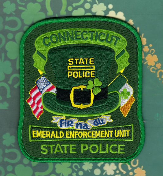 CONNECTICUT STATE POLICE (CTSP) DEPT SAINT PATRICK's DAY 'EMERALD ENFORCEMENT UNIT' EMBROIDERED PATCH.