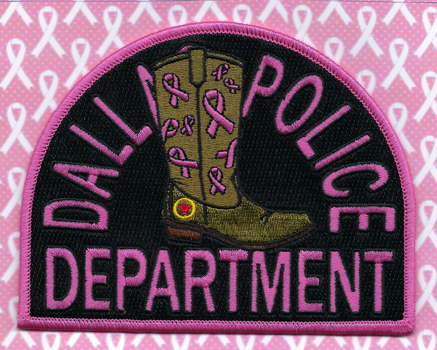 DALLAS, TEXAS POLICE DEPARTMENT 'BREAST CANCER AWARENESS' EMBROIDERED PATCH DESIGNED AND PRODUCED BY GHOST PATCH ENTERPRISES