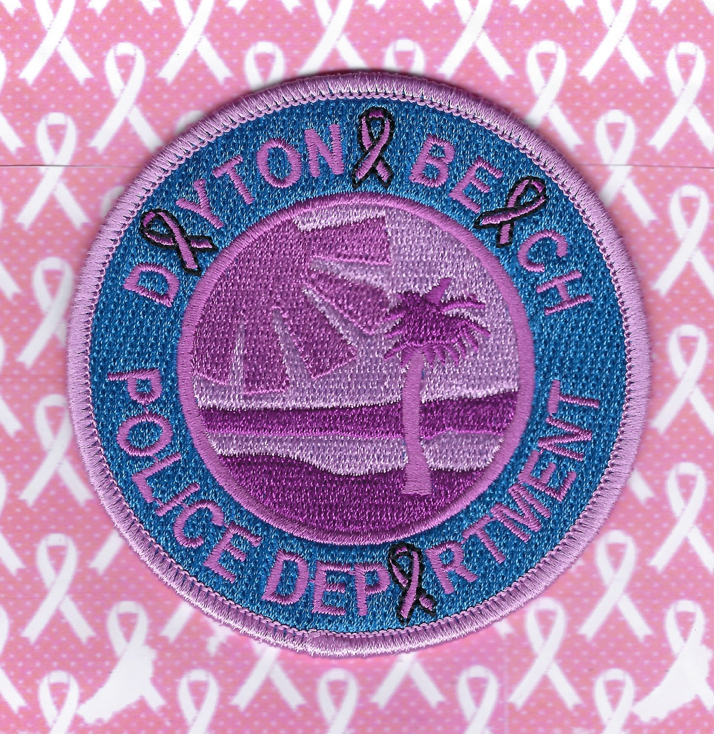 DAYTONA BEACH, FLORIDA POLICE DEPARTMENT 'BREAST CANCER AWARENESS' EMBROIDERED PATCH BY GHOST PATCH PRODUCTIONS.