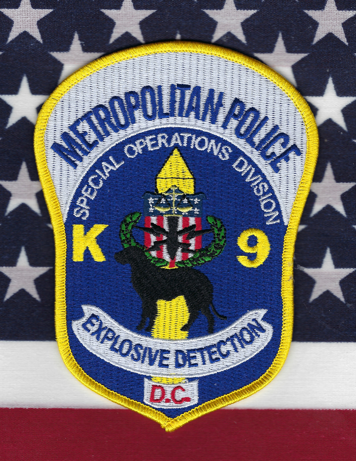 DISTRICT OF COLUMBIA METROPOLITAN POLICE DEPT (DCPD) 'SPECIAL OPERATIONS DIVISION K-9 EXPLOSIVE DETECTION' EMBROIDERED PATCH.