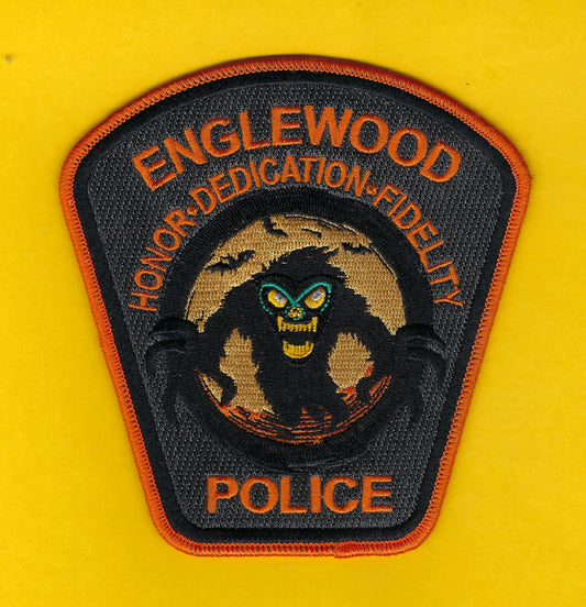 ENGLEWOOD, NEW JERSEY POLICE DEPARTMENT EMBROIDERED HALLOWEEN PATCH BY GHOST PATCH PRODUCTIONS.