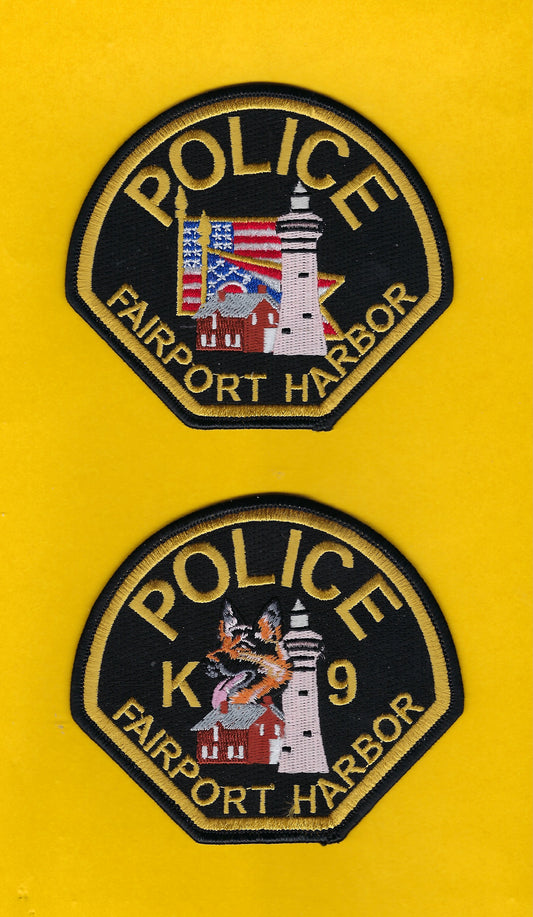 FAIRPORT HARBOR, OHIO POLICE DEPARTMENT 4-INCH x 3.75 INCH K-9 UNIT' EMBROIDERED PATCHES BY PUBLIC SAFETY COLLECTIBLES.
