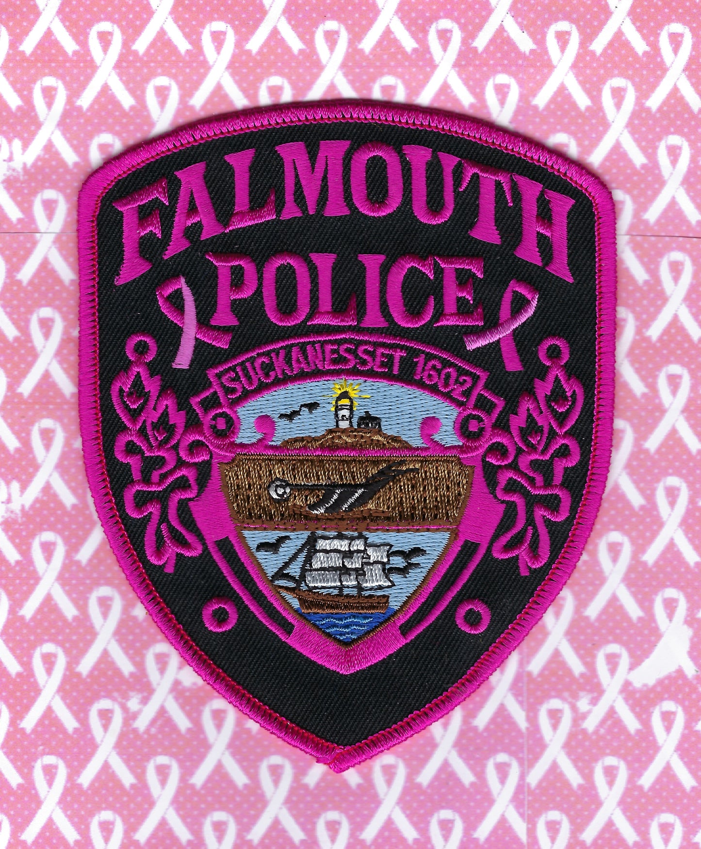 FALMOUTH, MASSACHUSETTS POLICE DEPARTMENT 'BREAST CANCER AWARENESS' EMBROIDERED PATCH BY PUBLIC SAFETY COLLECTIBLES.