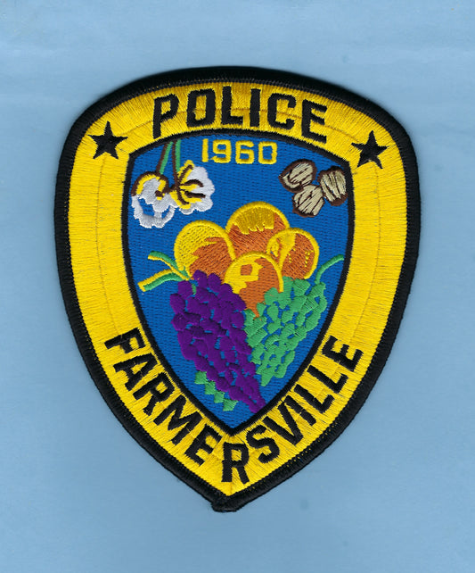 FARMERSVILLE, CALIFORNIA POLICE DEPARTMENT 5-INCH EMBROIDERED PATCH BY PUBLIC SAFETY COLLECTIBLES.