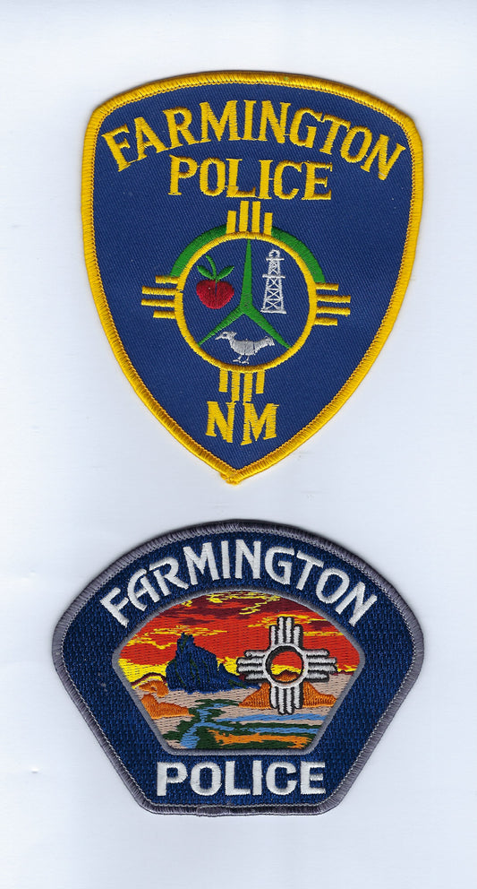 FARMINGTON, NEW MEXICO POLICE DEPARTMENT 5-INCH AND 4.5 INCH x 3.5 INCH EMBROIDERED PATCHES BY PUBLIC SAFETY COLLECTIBLES.