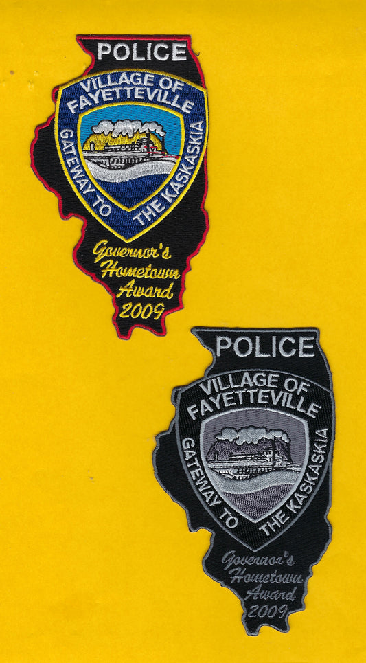 FAYETTEVILLE. ILLINOIS POLICE DEPARTMENT 5.5 INCH EMBROIDERED PATCHES BY PUBLIC SAFETY COLLECTIBLES.