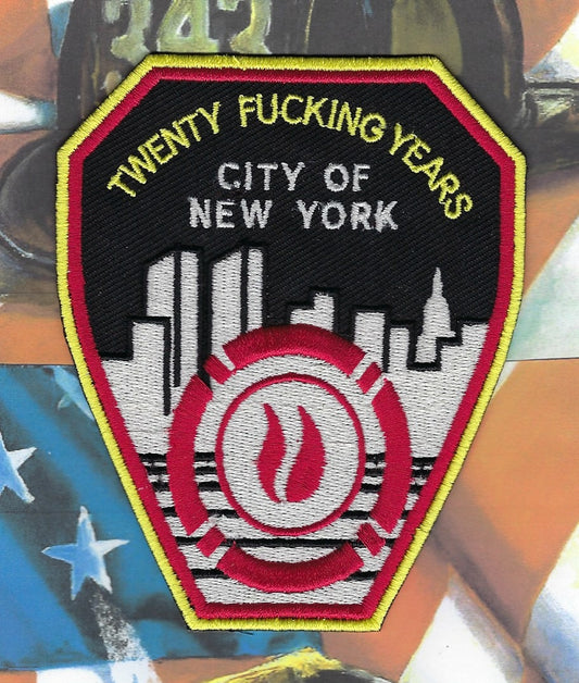 NEW YORK CITY FIRE DEPT (FDNY) TWENTY FU...NG YEARS RETIRED EMBROIDERED PATCH DESIGNED AND PRODUCED BY PUBLIC SAFETY COLLECTIBLES.