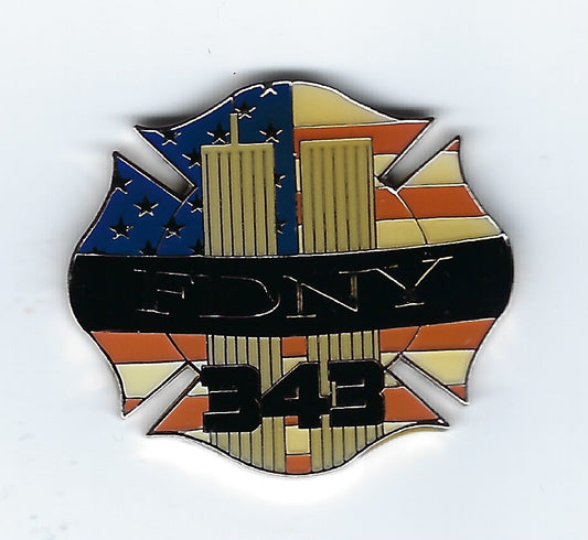 NEW YORK CITY FIRE DEPARTMENT (FDNY) 1.25 INCH 09-11-01 '343' TRIBUTE PIN BY PUBLIC SAFETY COLLECTIBLES.