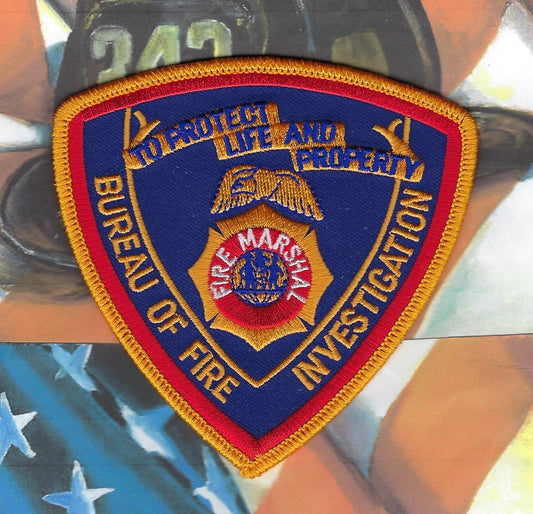NEW YORK CITY FIRE DEPT (FDNY) 'BUREAU OF FIRE INVESTIGATON' FIRE MARSHAL EMBROIDERED PATCH DESIGNED AND PRODUCED BY PUBLIC SAFETY COLLECTIBLES.